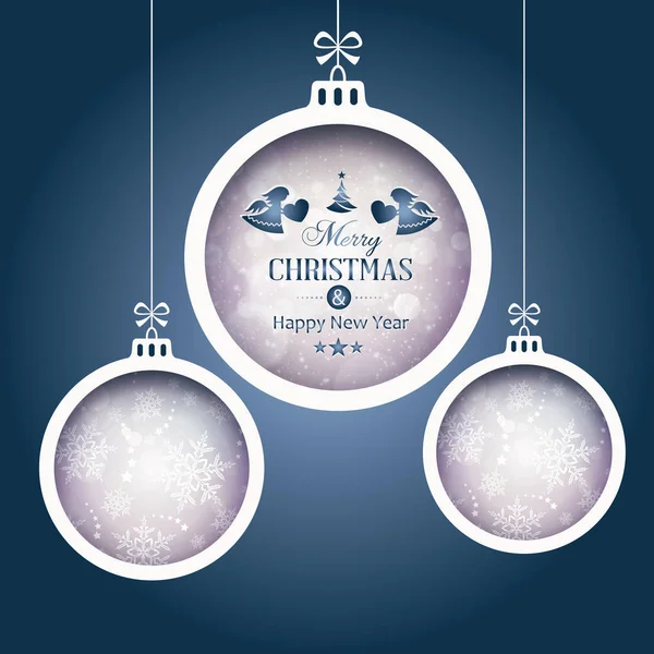 Set of 3 Christmas baubles on dark blue background — Stock Vector