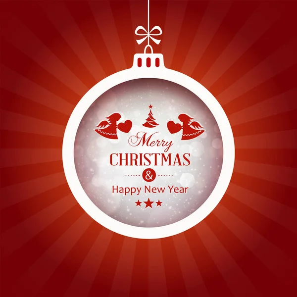 Red background with Merry Christmas typography bauble Stock Illustration
