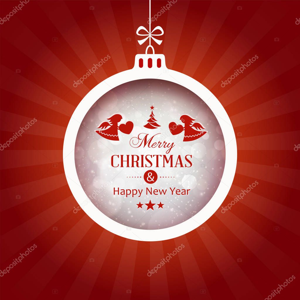 Red background with Merry Christmas typography bauble