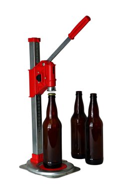 Bottle Cap Press and Bottles for Homebrew Beer clipart
