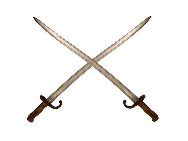 Crossed French Yataghan Swords on White Background — Stock Photo, Image