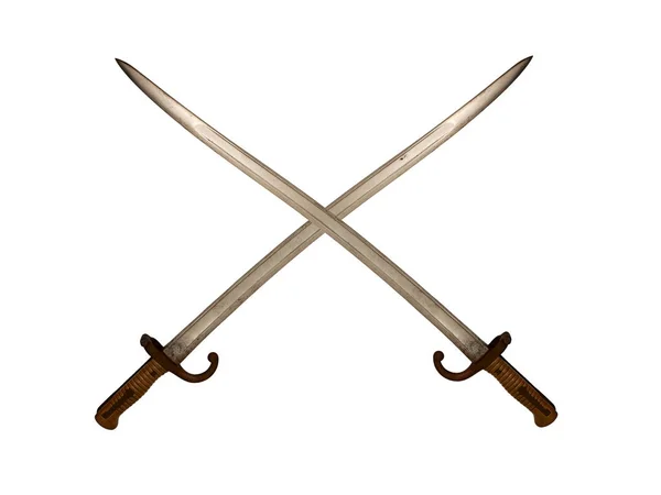 Korsade franska Yataghan svärden på vit bakgrund Stockbild