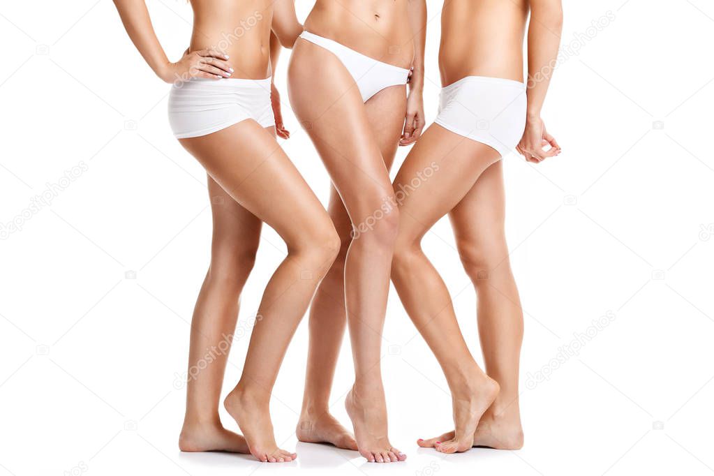 Group of happy friends in underwear