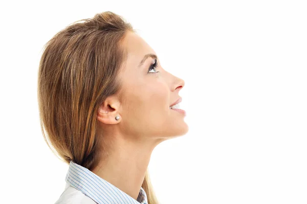 Perfil de mujer sonriendo aislada — Foto de Stock