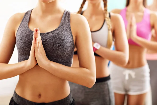 Retrato de grupo femenino practicando yoga —  Fotos de Stock