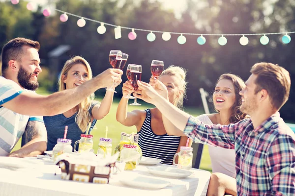 Vänner som har grillfest — Stockfoto