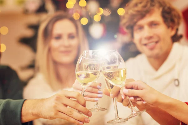 Grupo de amigos comemorando o Natal em casa — Fotografia de Stock