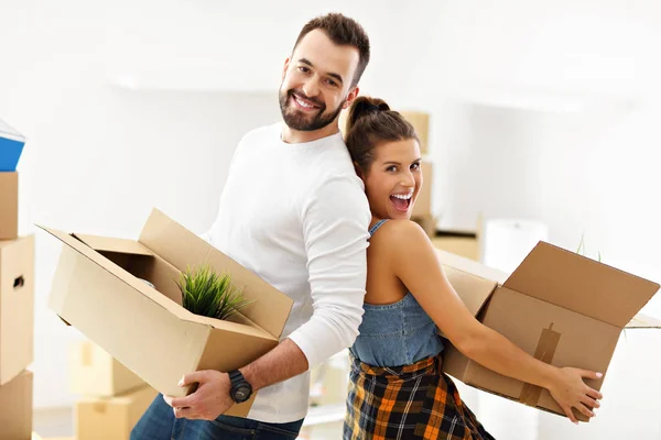 Picture Showing Happy Adult Couple Moving Out New Home — Stock Photo, Image