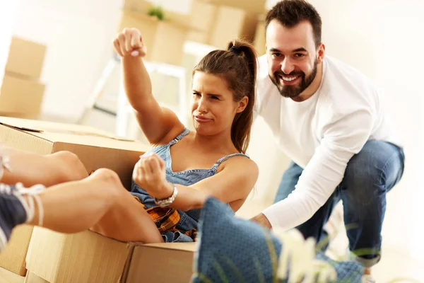 Picture Showing Happy Adult Couple Moving Out New Home — Stock Photo, Image