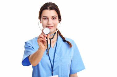 Beyaz arka plan üzerinde izole kadın doktor