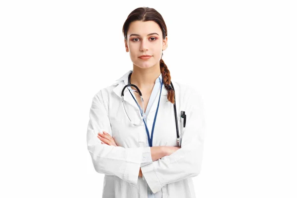 女性医生隔离在白色背景 — 图库照片