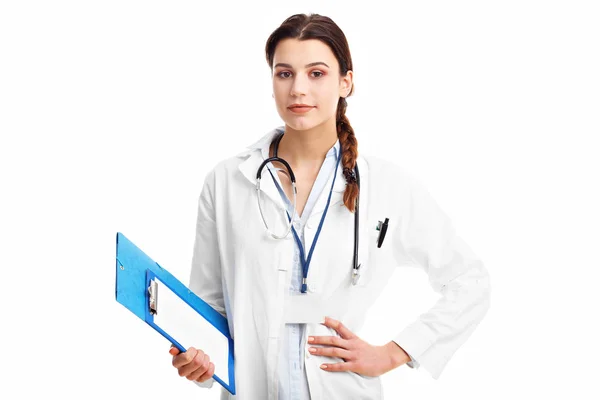 女性医生隔离在白色背景 — 图库照片