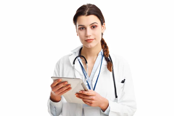Kobieta lekarz na białym tle nad białym tle — Zdjęcie stockowe