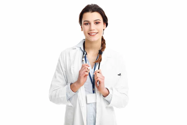 Vrouw arts geïsoleerd op witte achtergrond — Stockfoto