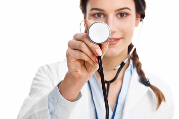 Woman doctor isolated over white background — Stock Photo, Image