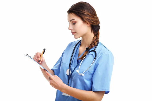 Vrouw arts geïsoleerd op witte achtergrond — Stockfoto