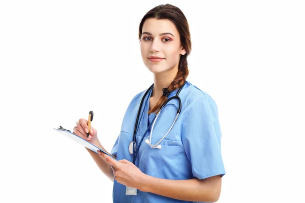 Woman doctor isolated over white background — Stock Photo, Image