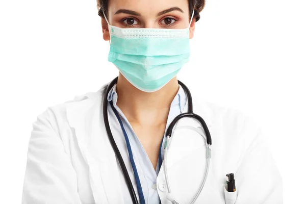 Kvinde læge isoleret over hvid baggrund - Stock-foto