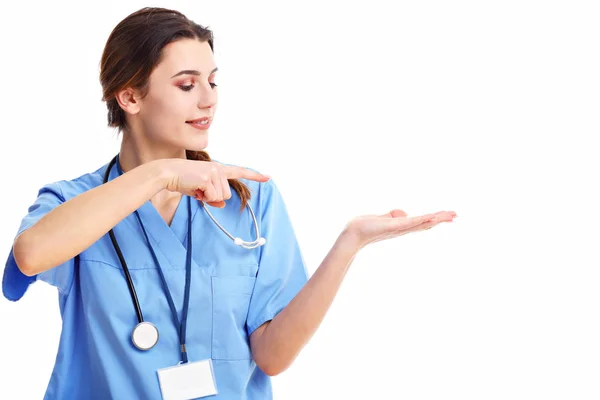 Woman doctor isolated over white background — Stock Photo, Image