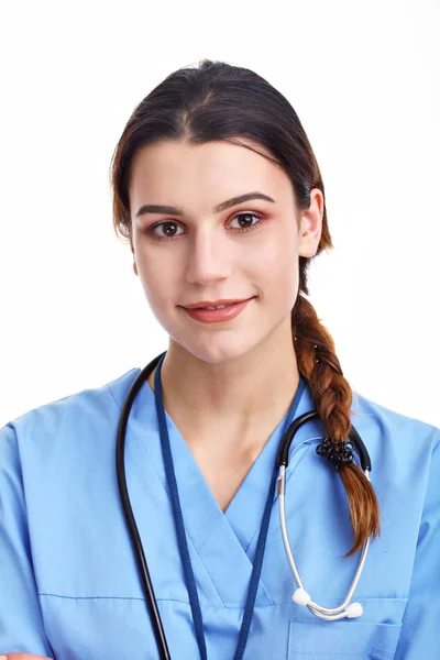 Woman doctor isolated over white background — Stock Photo, Image