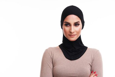 Muslim woman over white background