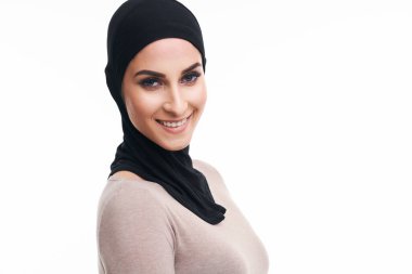 Muslim woman over white background