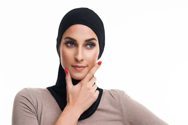 Muslim woman over white background — Stock Photo, Image