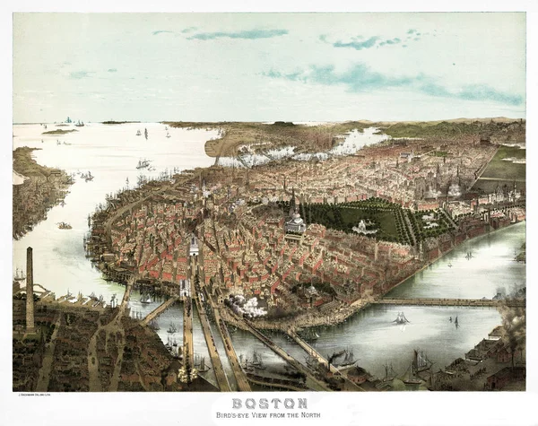 Boston bovenaanzicht vintage illustratie — Stockfoto