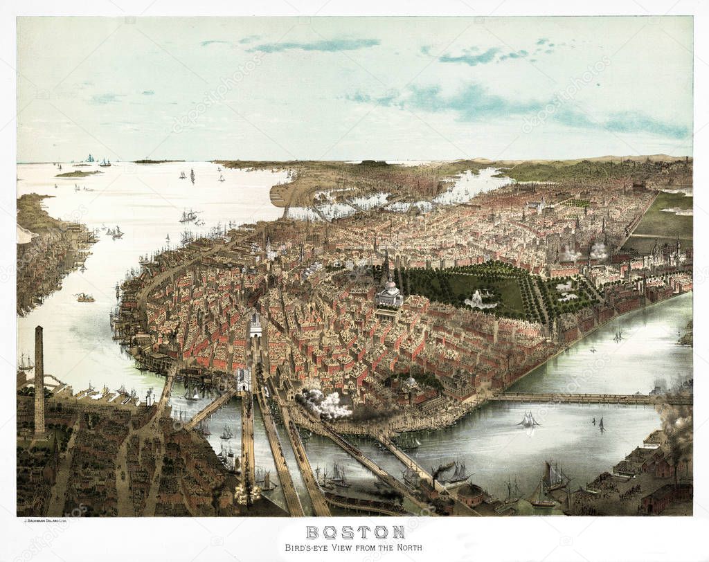 Boston top view vintage illustration