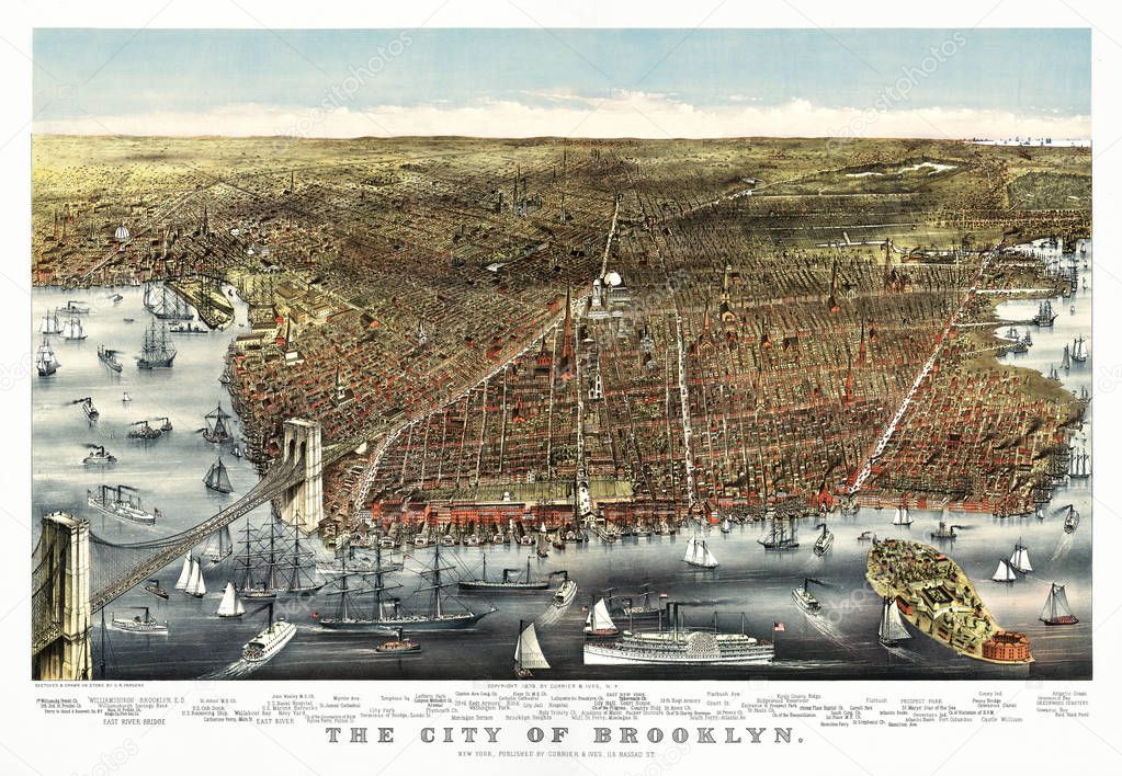 Brooklyn top view vintage illustration