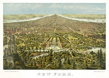 New York quindecies panoramic view old illustration clipart