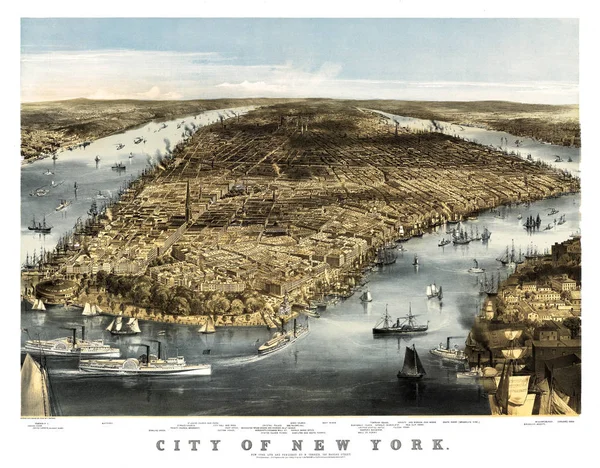 New York novies panoramisch uitzicht oude afbeelding — Stockfoto