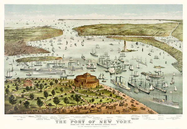 Ilustracja Stary Port N.Y. panoramiczny widok — Zdjęcie stockowe