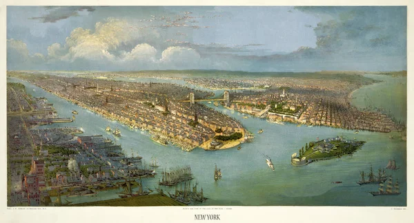 New York oesdecises panoramic view old illustration — стоковое фото