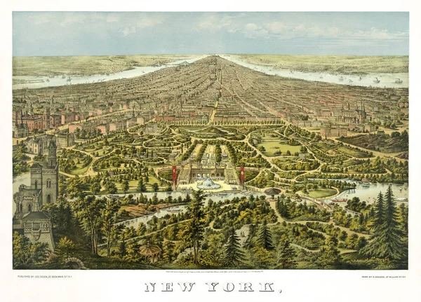 New York quindecies panoramautsikt gammal illustration — Stockfoto