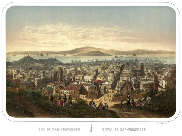 Oude illustratie van het panoramisch uitzicht van San Francisco — Stockfoto