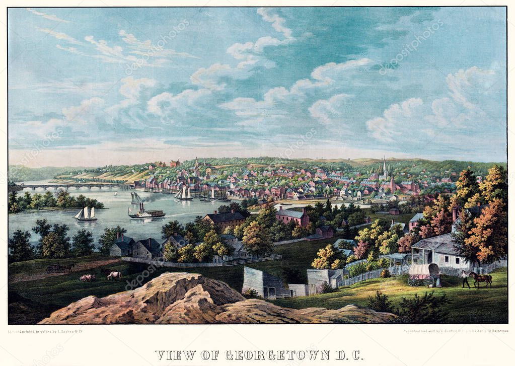 Georgetown panoramic view old illustration