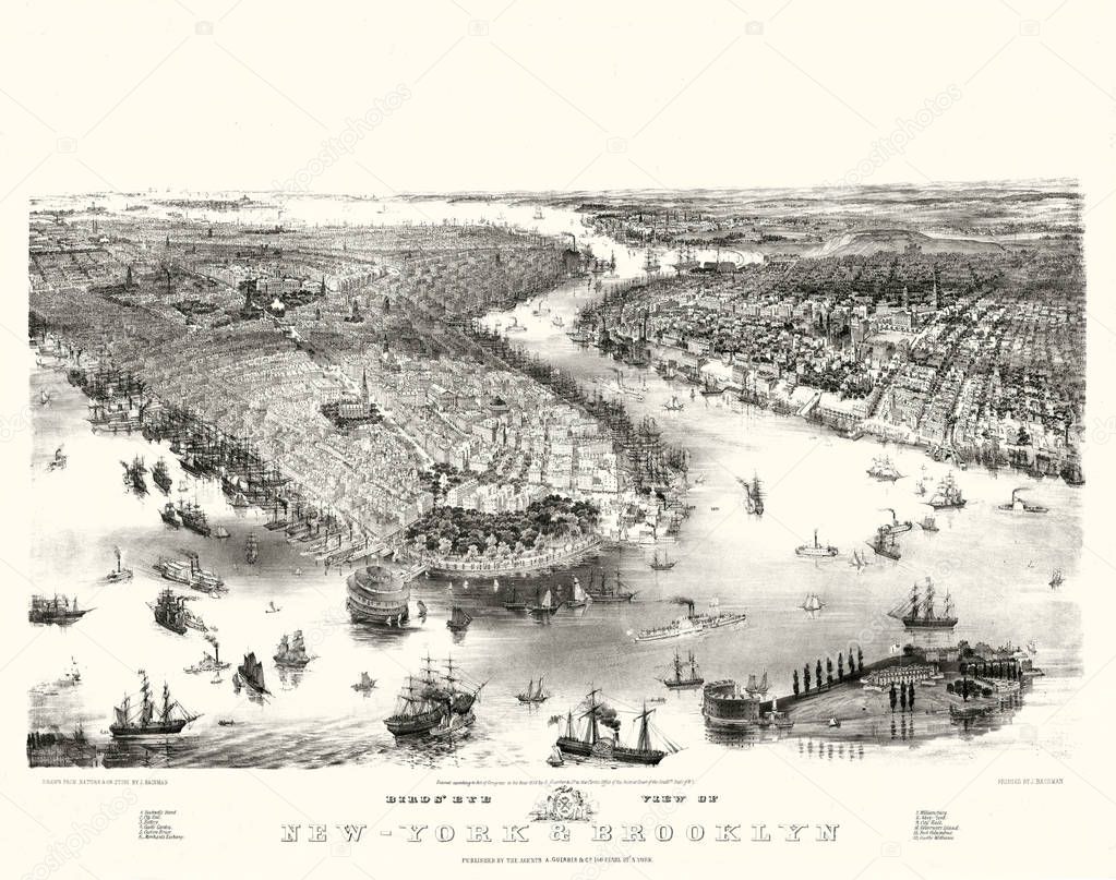 New York duodecies panoramic view old illustration