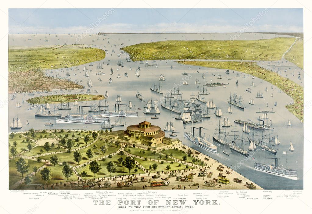 The Port of N.Y. panoramic view old illustration