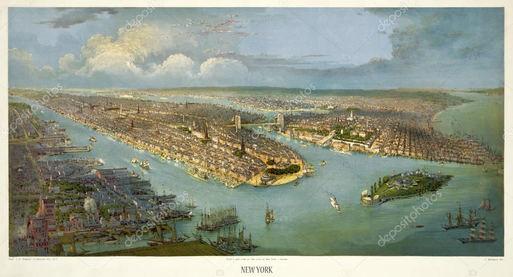 New York octiesdecies panoramic view old illustration