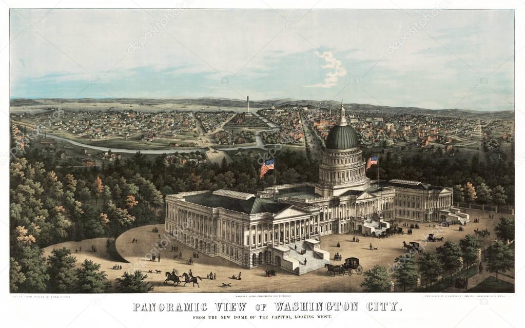 Washington D.C panoramic view old illustration