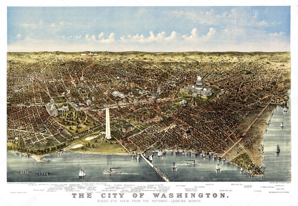 Washington panoramic view old illustration