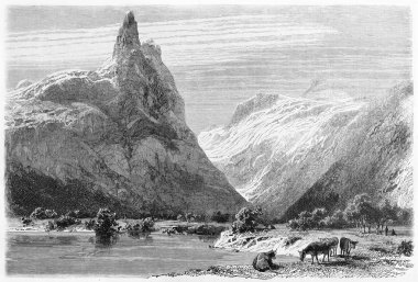 Mountains grayscale old illustration clipart