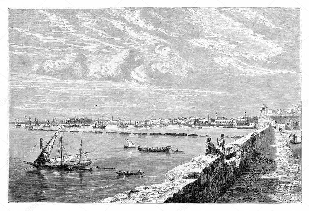 Tripoli port old illustration