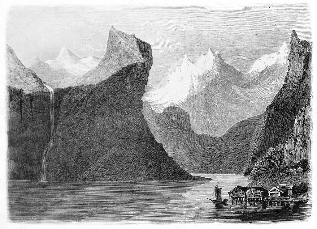 Norvegian landscape vintage illustration