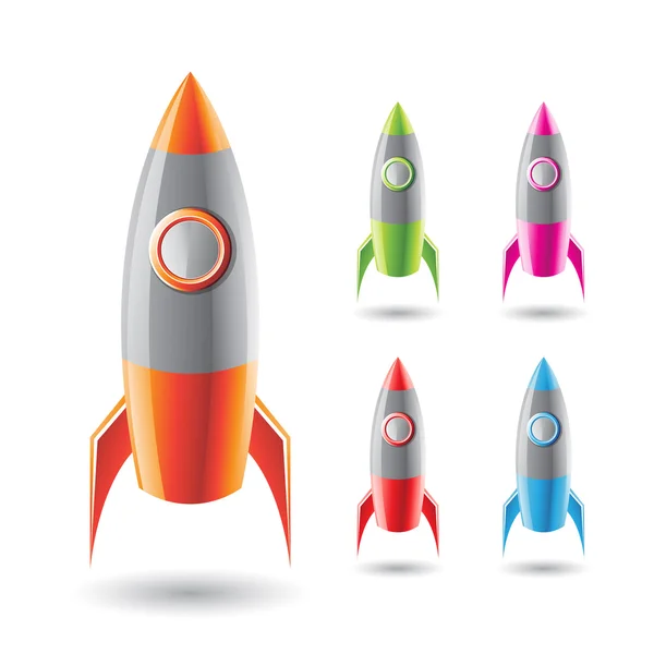 Colorful Rockets with Grey Bodies — Stock Vector