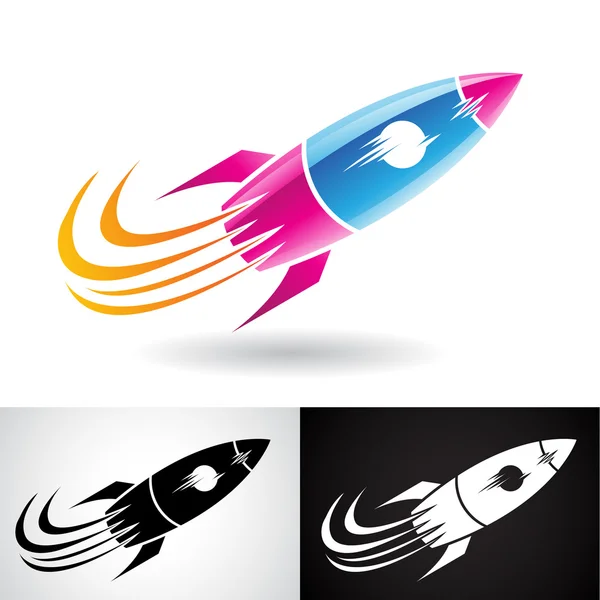 Blauw en Magenta Rocket pictogram — Stockvector