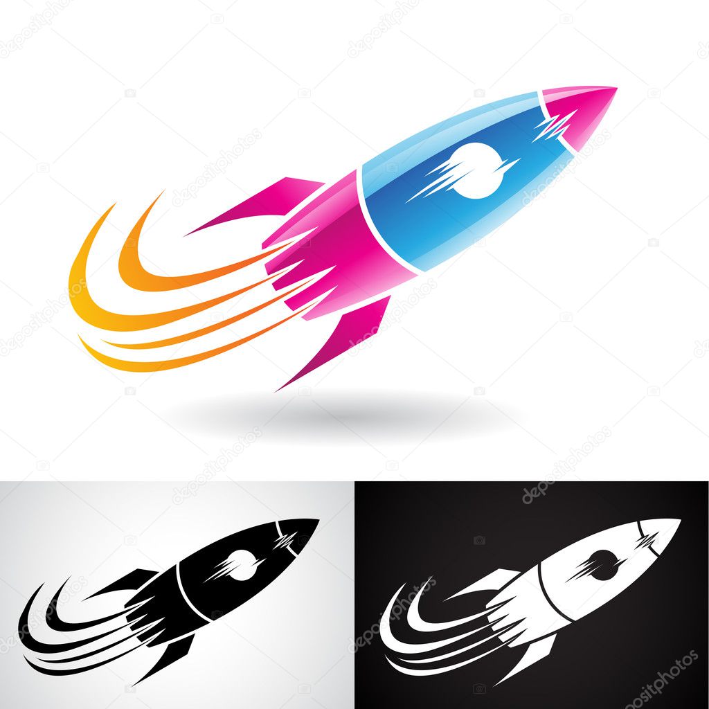 Vector Illustration of Blue and Magenta Rocket Icon isolated on a White Background