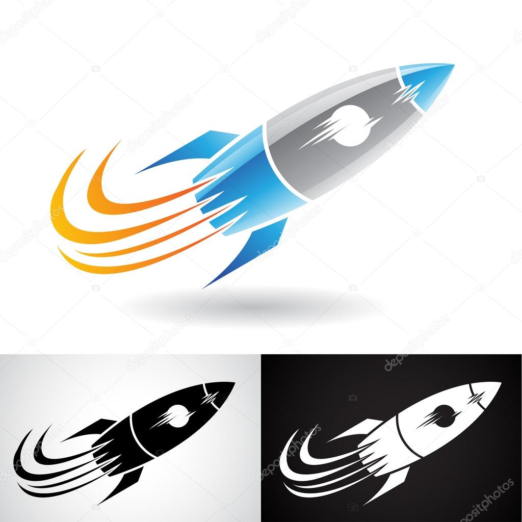 Vector Illustration of Blue and Grey Rocket Icon isolated on a White Background