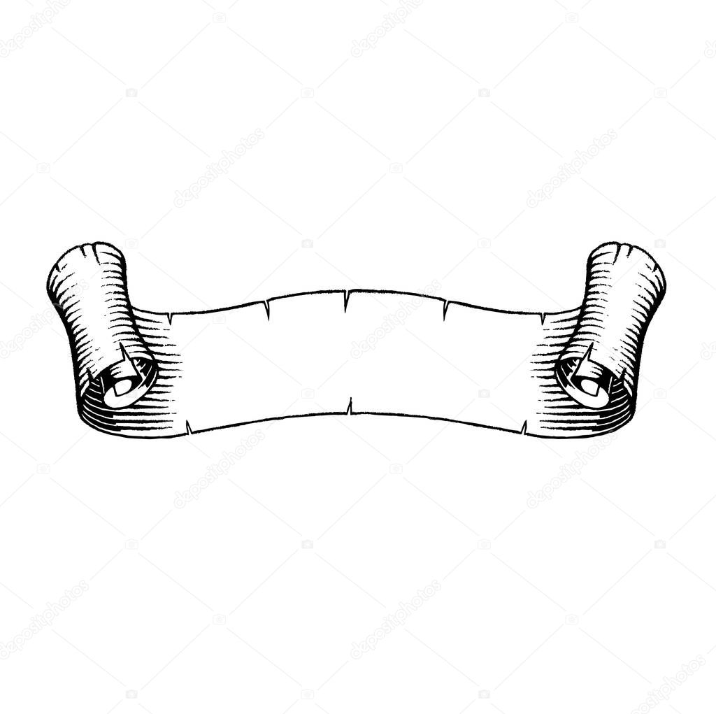 Vector Illustration of a Scratchboard Style Ink Drawing of an Old Banner